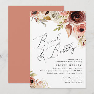 Boho Flowers Brunch & Bubbly Earthy Bridal Shower  Invitation