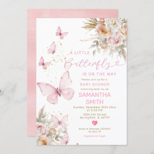Boho Flowers Butterfly On The Way Baby Shower Invitation