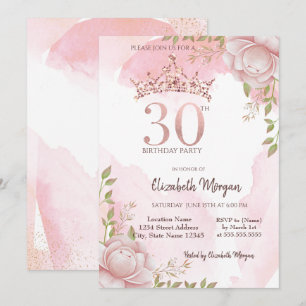 Boho Flowers Crown Watercolor 30th Birthday Invitation