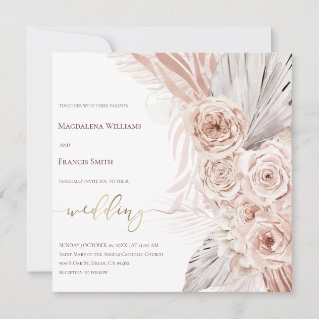 boho flowers design wedding invitation (Front)