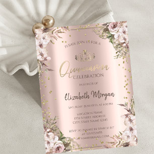 Boho Flowers Diamonds Quinceanera Invitation