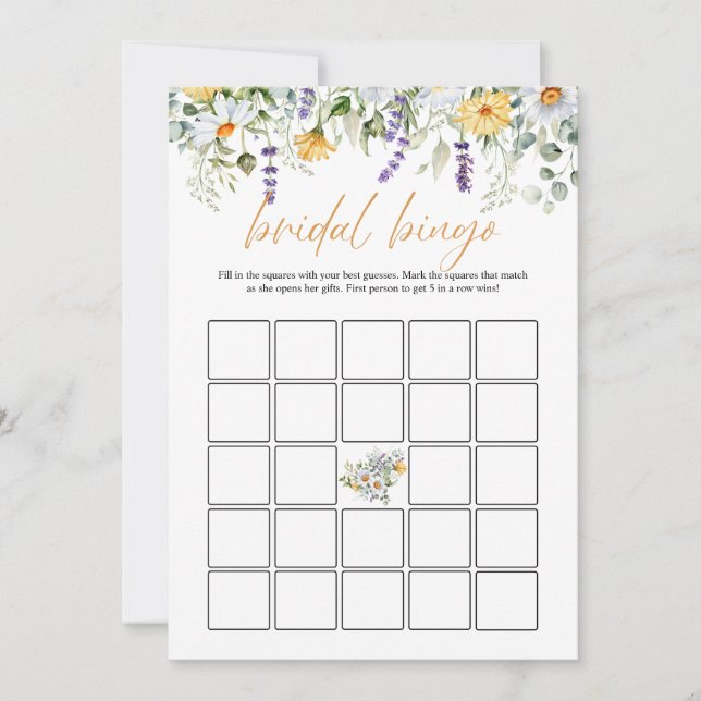 Boho Flowers Dragonfly Bridal Shower Bingo DIGITAL Invitation (Front)