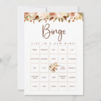 Boho Flowers Fall Bridal Shower Bingo Game Card