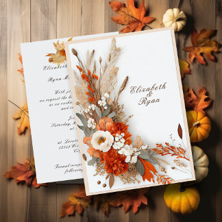 Boho Flowers Fall Colours, Autumn Wedding   Invitation