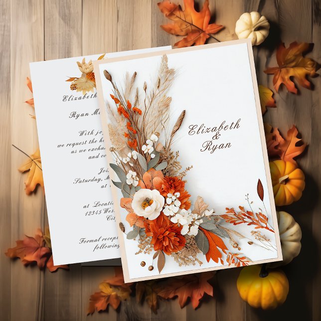 Boho Flowers Fall Colours, Autumn Wedding   Invitation (Creator Uploaded)