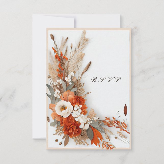 Boho Flowers Fall Colours, Autumn Wedding   RSVP Card (Front)