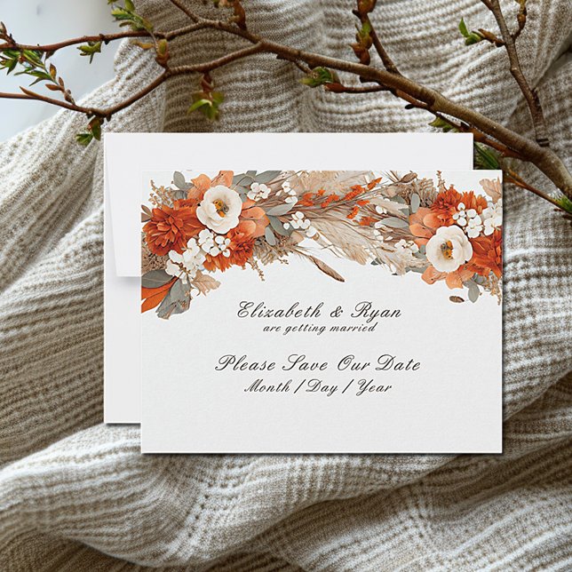 Boho Flowers Fall Colours, Autumn Wedding Save The Date (Creator Uploaded)