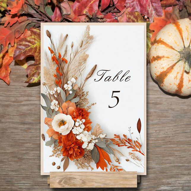 Boho Flowers Fall Colours, Autumn Wedding   Table Number (Creator Uploaded)