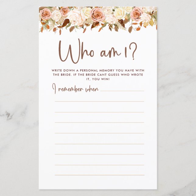 Boho Flowers Fall | Who Am I Game Card (Front)