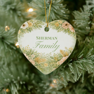Boho Flowers Family Name Ceramic Tree Decoration