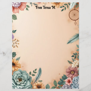 Boho Flowers Feathers and Dreamcatcher Custom Letterhead