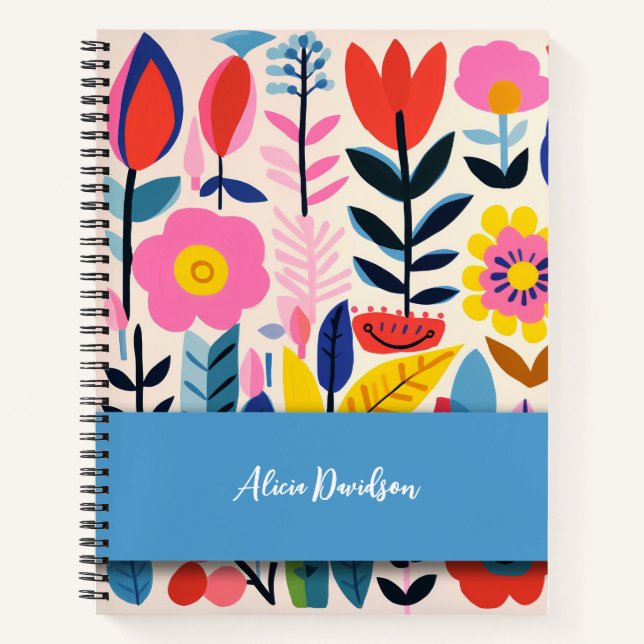 Boho Flowers Folk Style Multicolor | your name Notebook (Front)