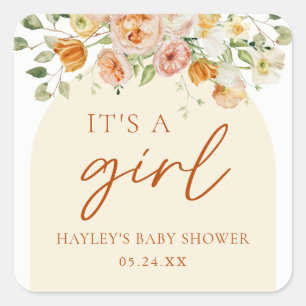 Boho Flowers Girl Baby Shower It's A Girl  Square Sticker