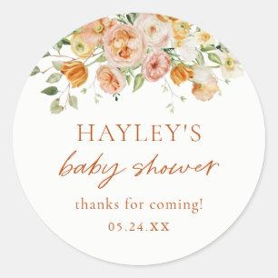 Boho Flowers Girl Baby Shower Thank You Classic Round Sticker