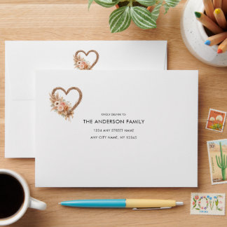 Boho Flowers Heart Wreath Custom Address Envelope