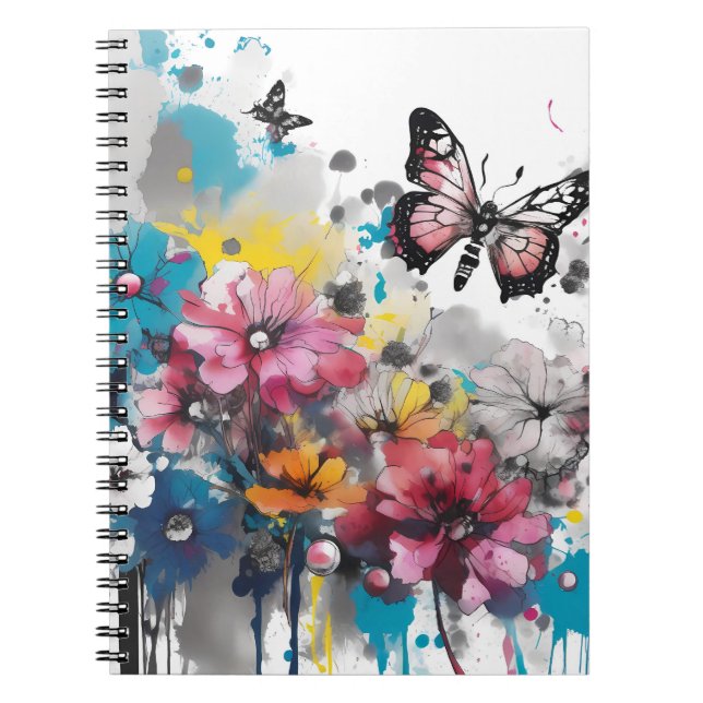 Boho Flowers Ink Painting Notebook (Front)