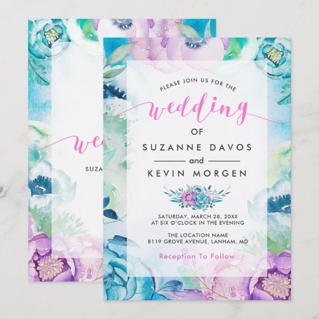 Boho Flowers & Modern WeddingTypography Invitation (Front/Back)