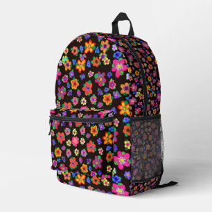 Boho Flowers Multicolor Flowers on Dark Brown Printed Backpack