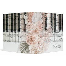 boho flowers music piano 3 ring binder