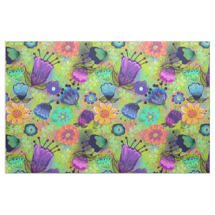 Boho Flowers on Peridot Green Fabric