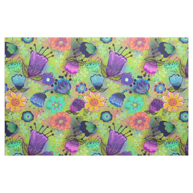 Boho Flowers on Peridot Green Fabric (Fat Quarter)