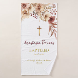 Boho Flowers Orthodox Christian Baptism Gift Bath Towel