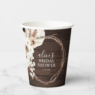 Boho Flowers Pampa Grass Botanical Bridal Shower Paper Cups