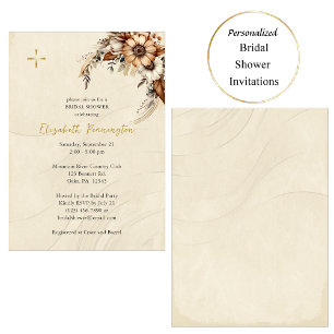 Boho Flowers Pampas Grass Orthodox Bridal Shower Invitation