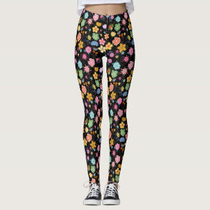 Boho Flowers Pattern B01.b Black BG  Leggings