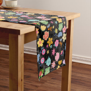 Boho Flowers Pattern B01.b Black BG Medium Table Runner