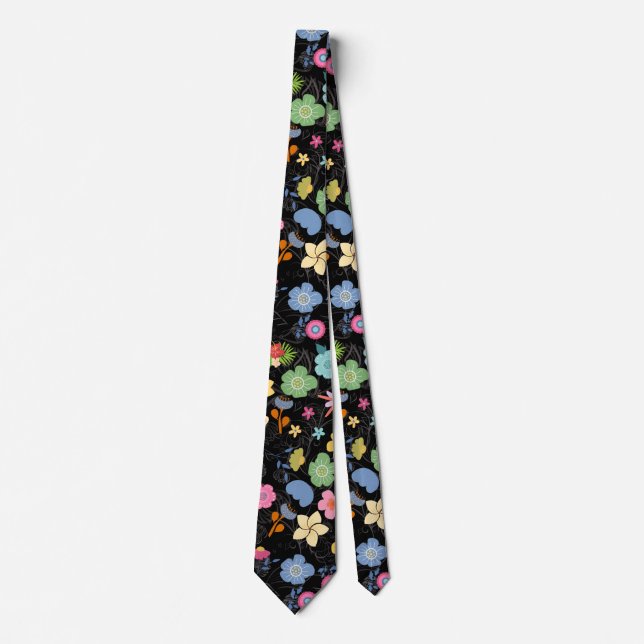 Boho Flowers Pattern B01.b Black BG Tie (Front)