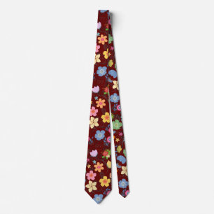 Boho Flowers Pattern B01.b DRed BG Tie