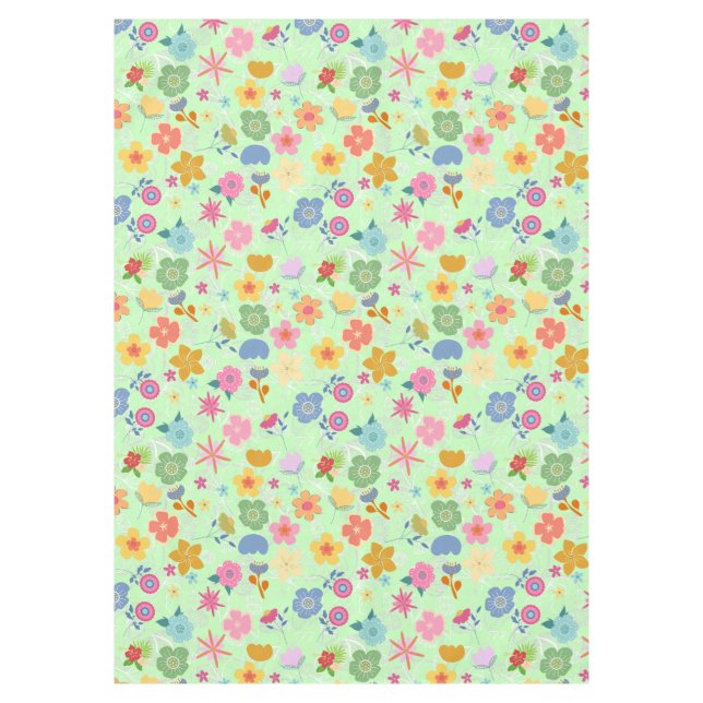 Boho Flowers Pattern B01.w LGreen BG Tablecloth (Front)