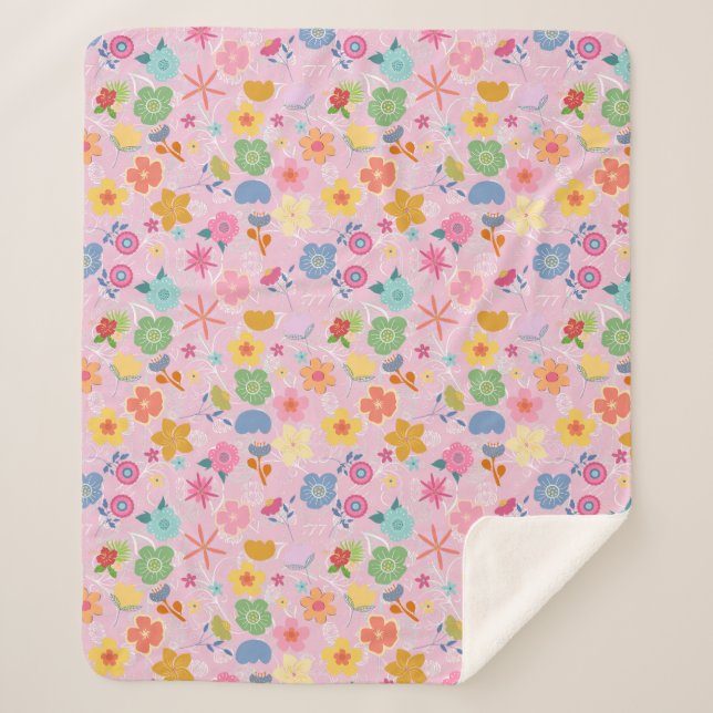 Boho Flowers Pattern B01.w LPink BG Sherpa Blanket (Front)