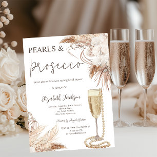 Boho Flowers Pearls Prosecco Bridal Shower  Invitation