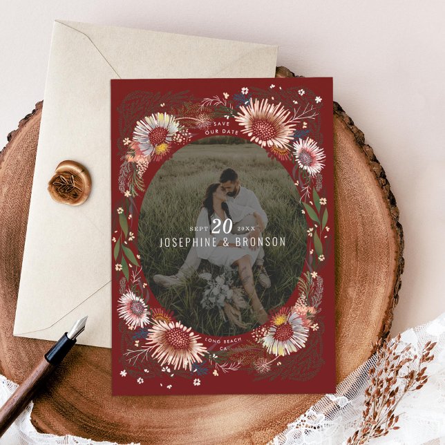Boho Flowers Photo Save the Date Card (Creator Uploaded)