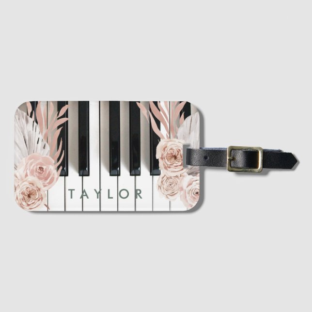 boho flowers piano design luggage tag (Front Horizontal)