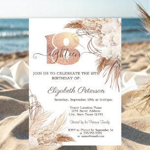 Boho Flowers Polka Dots 18th Birthday Invitation