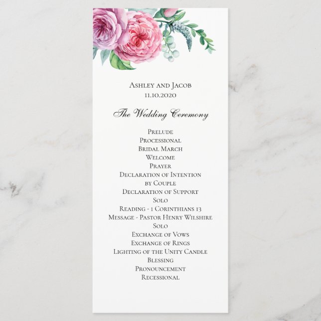 Boho flowers program. Bohemian wedding ceremony Programme (Front)