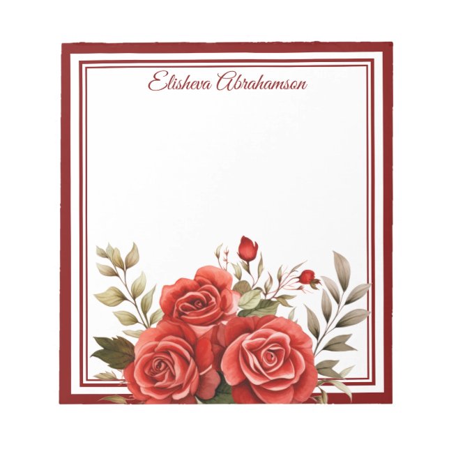 Boho Flowers Red Roses Note Pad (Front)