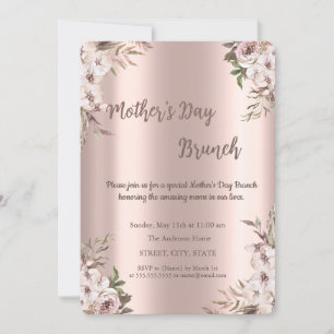 Boho Flowers Rose Gold Mother's Day Brunch Invitation