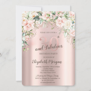 Boho Flowers Roses Rose Gold 30th Birthday Invitation