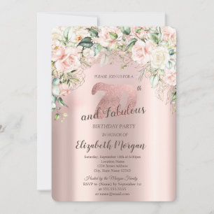 Boho Flowers Roses Rose Gold 70th Birthday Invitation