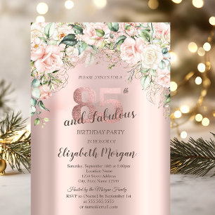 Boho Flowers Roses Rose Gold 85th Birthday Invitation