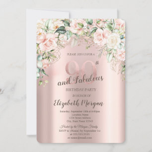 Boho Flowers Roses Rose Gold 90th Birthday Invitation