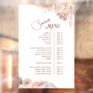 Boho Flowers Services Menu Window Cling
