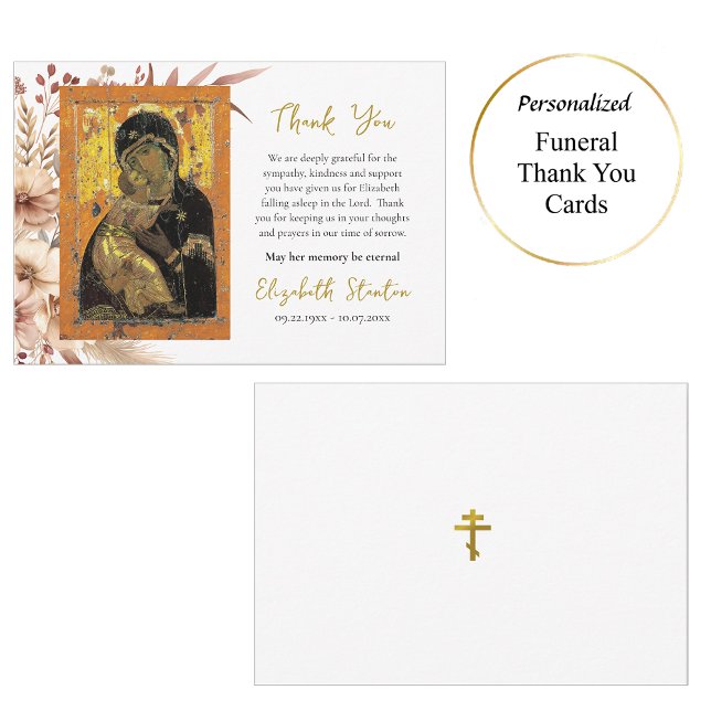 Boho Flowers Theotokos of Vladimir Icon Funeral    Thank You Card (Creator Uploaded)