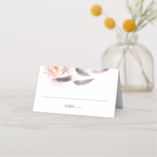 Boho Flowers Watercolor Feathers Place Card