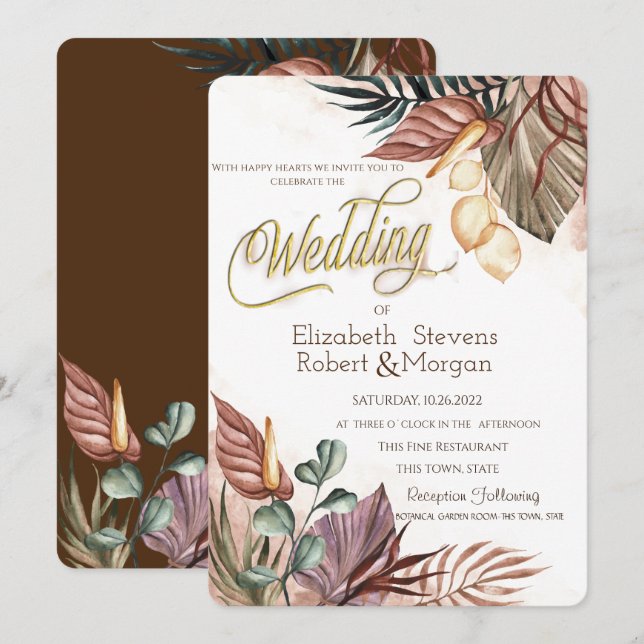 Boho Flowers Wedding Invitation (Front/Back)