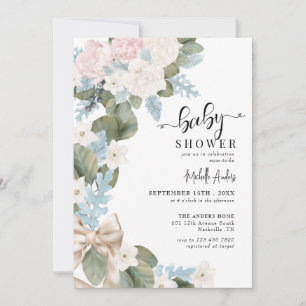Boho Flowers Winter Watercolor Baby Shower Invitation